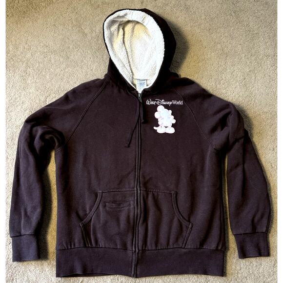 Mickey Mouse Walt Disney World Hoodie Zip Up Jacket Fleece Lined Size Large - Picture 1 of 9